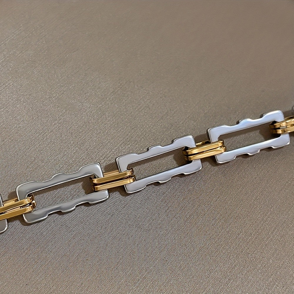 Two-Tone Geometric Link Bracelet