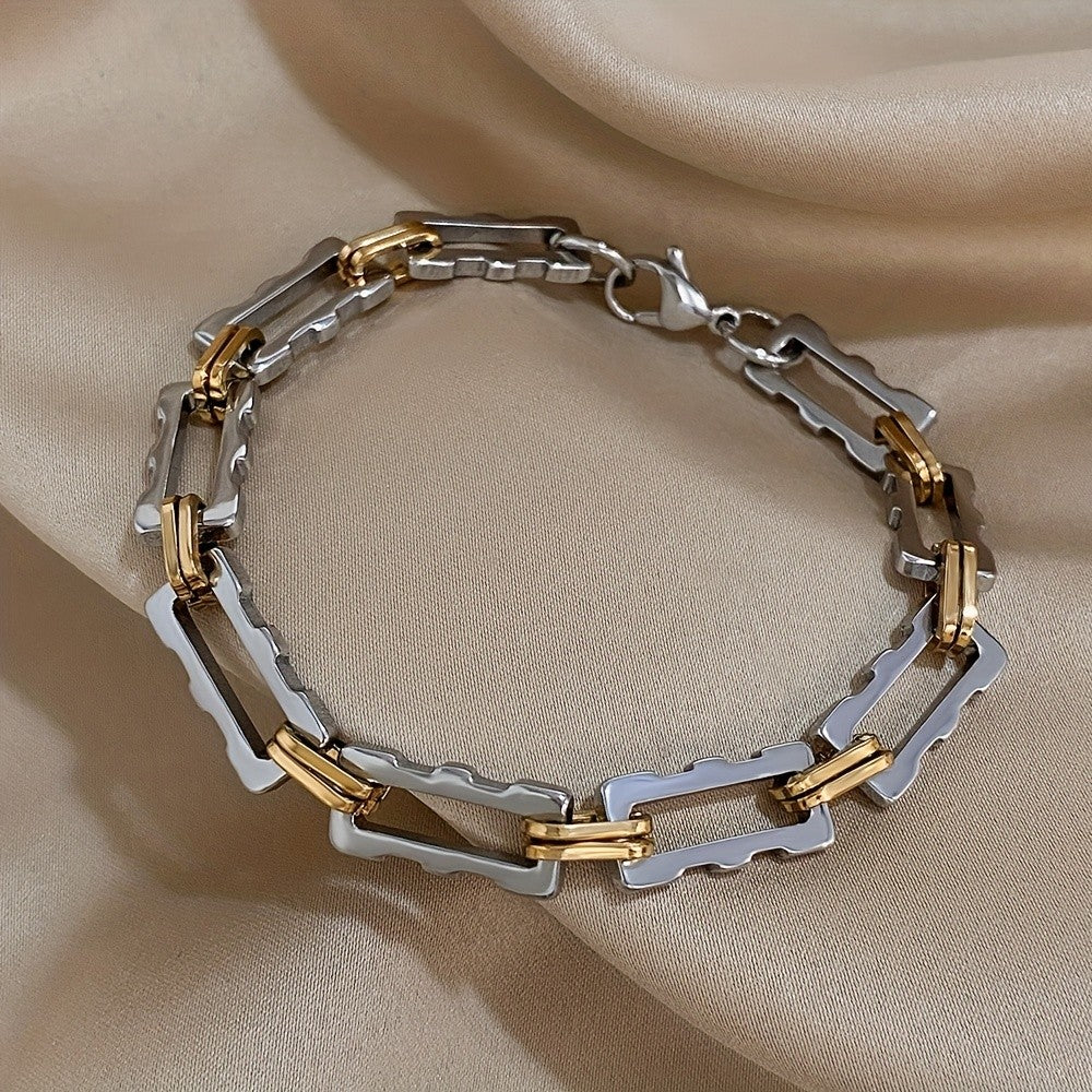 Two-Tone Geometric Link Bracelet