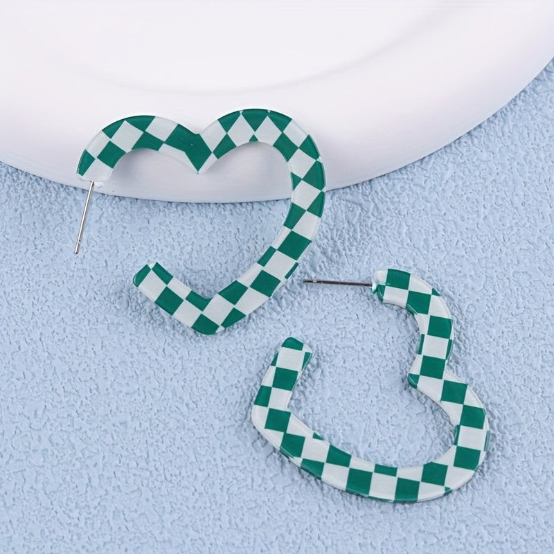 Checkered Heart Acrylic Earrings
