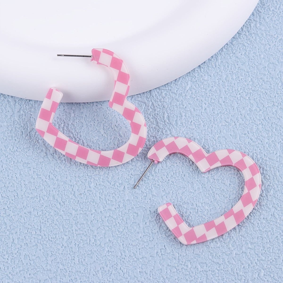 Checkered Heart Acrylic Earrings