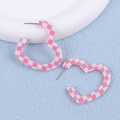 Checkered Heart Acrylic Earrings