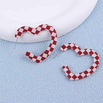 Checkered Heart Acrylic Earrings