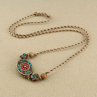 Turquoise Mosaic Floral Necklace