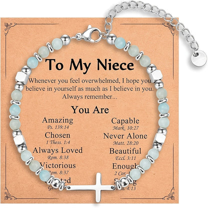 Aqua Stone & Cross Bracelet
