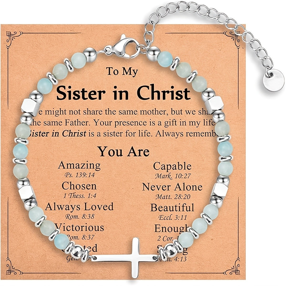 Aqua Stone & Cross Bracelet