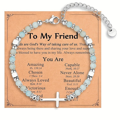 Aqua Stone & Cross Bracelet