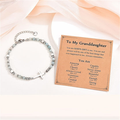 Aqua Stone & Cross Bracelet