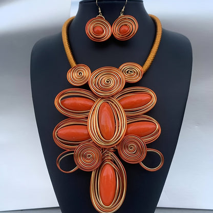 Colorful Wire Spiral Necklace & Earring Set