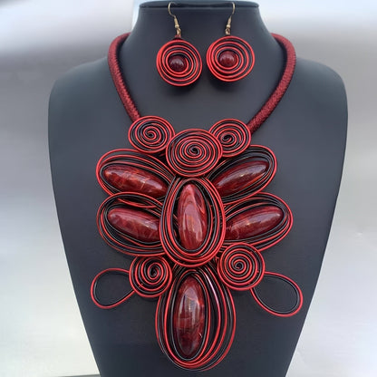 Colorful Wire Spiral Necklace & Earring Set