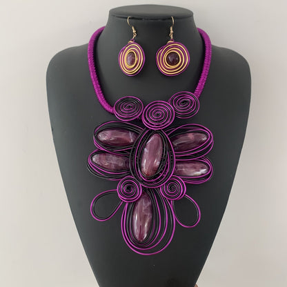Colorful Wire Spiral Necklace & Earring Set
