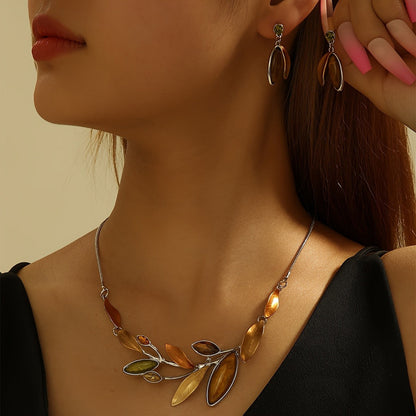 Amber Leaf Branch Necklace Set