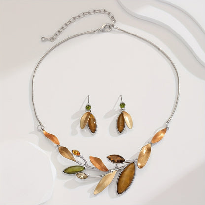 Amber Leaf Branch Necklace Set