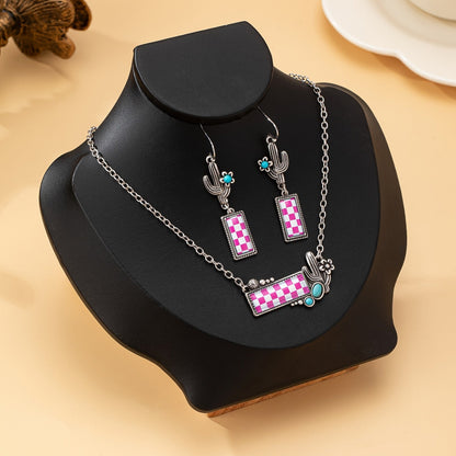 Checkerboard Cactus Necklace & Earring Set