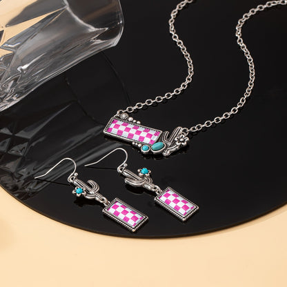 Checkerboard Cactus Necklace & Earring Set