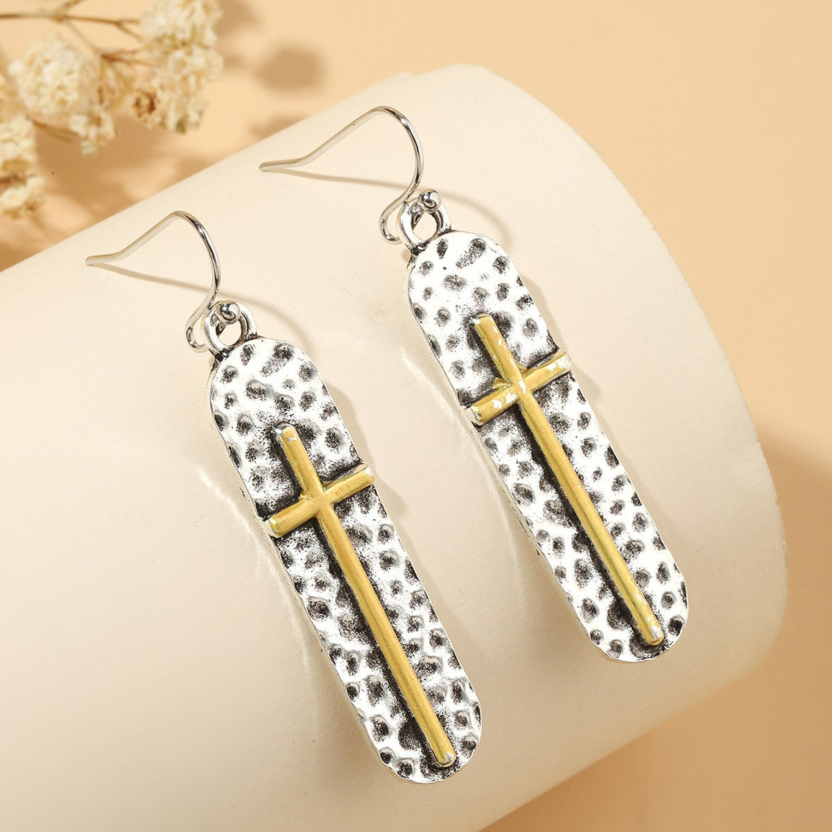 Hammered Cross Earrings