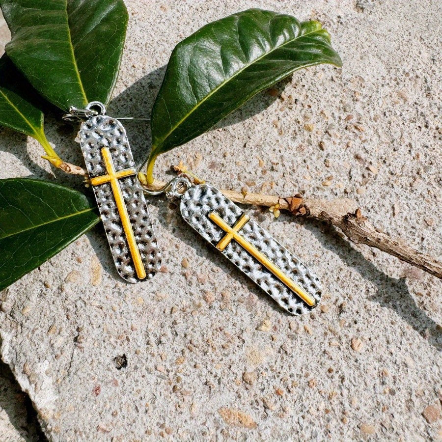 Hammered Cross Earrings