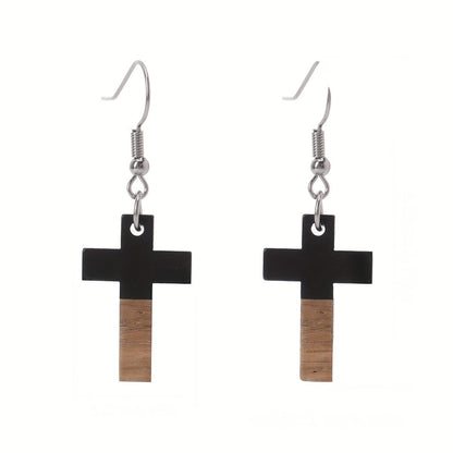 Mint Green Wood Cross Earrings