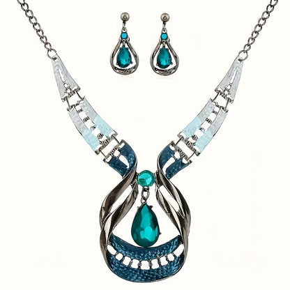 Blue Teardrop Statement Jewelry Set