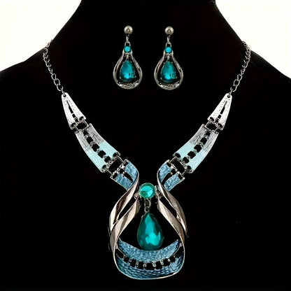 Blue Teardrop Statement Jewelry Set