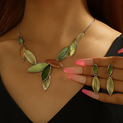 Multicolor Leaf Statement Necklace Set