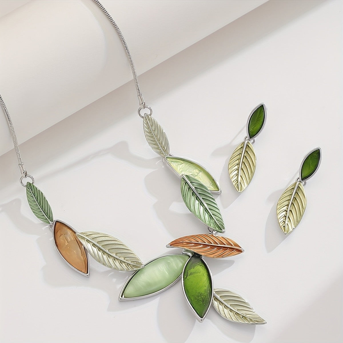 Multicolor Leaf Statement Necklace Set
