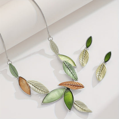 Multicolor Leaf Statement Necklace Set
