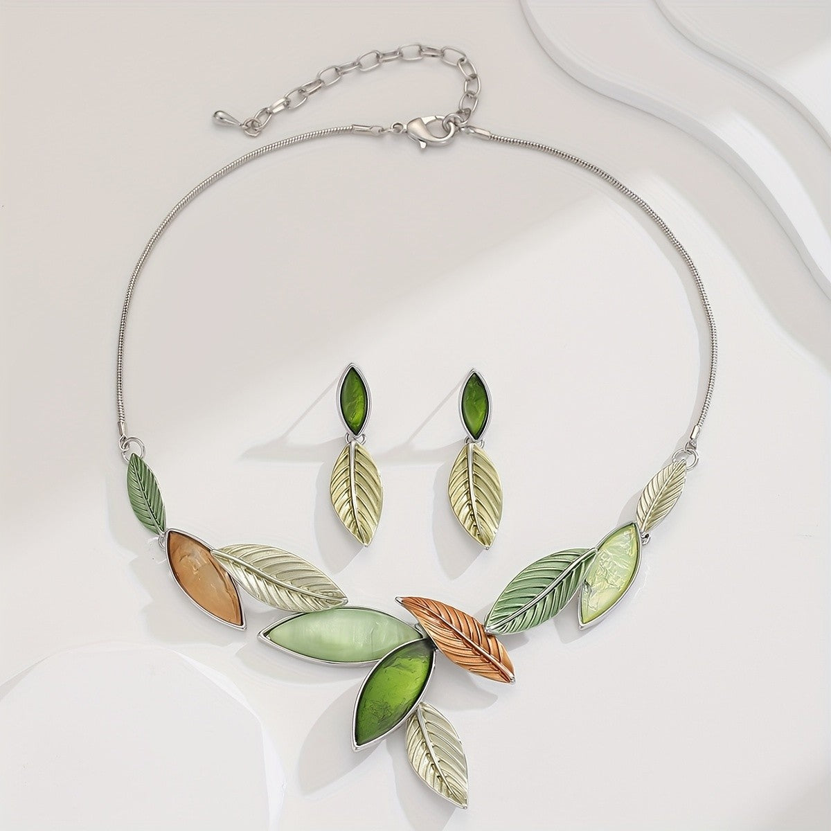 Multicolor Leaf Statement Necklace Set
