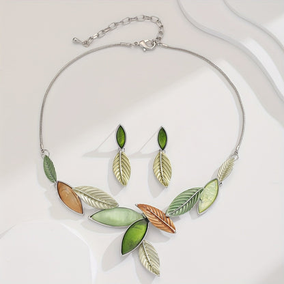Multicolor Leaf Statement Necklace Set