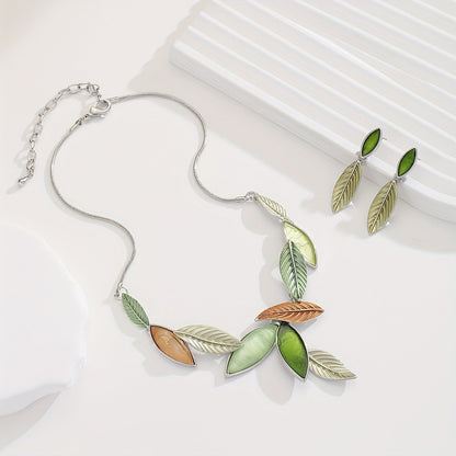 Multicolor Leaf Statement Necklace Set