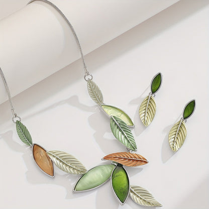 Multicolor Leaf Statement Necklace Set