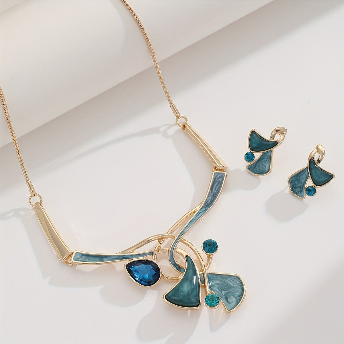Blue Leaf Statement Jewelry Set