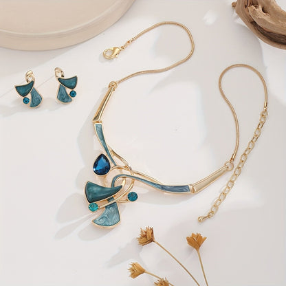 Blue Leaf Statement Jewelry Set