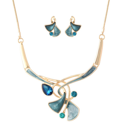 Blue Leaf Statement Jewelry Set
