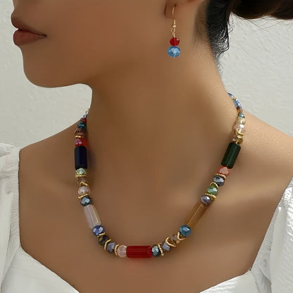 Multicolor Geometric Bead Necklace Set