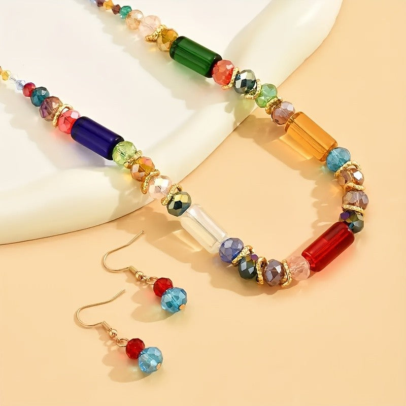 Multicolor Geometric Bead Necklace Set