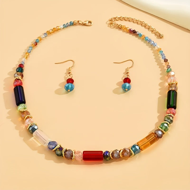 Multicolor Geometric Bead Necklace Set