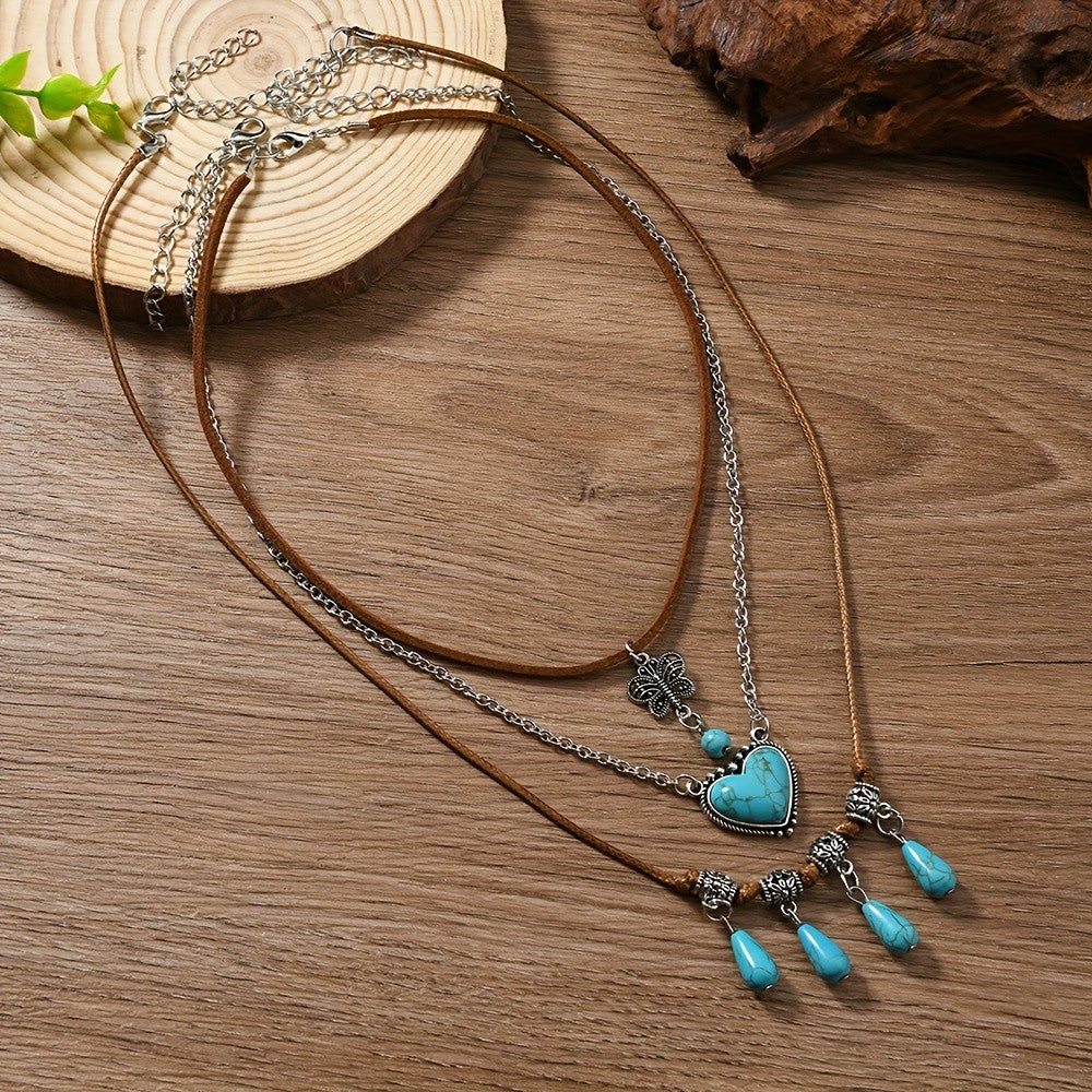 Turquoise Heart & Clover Necklace Set