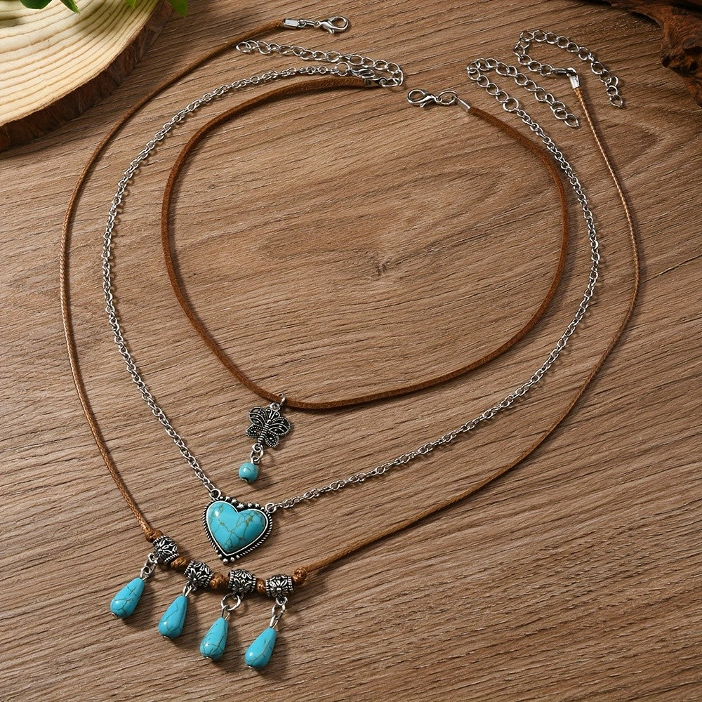 Turquoise Heart & Clover Necklace Set