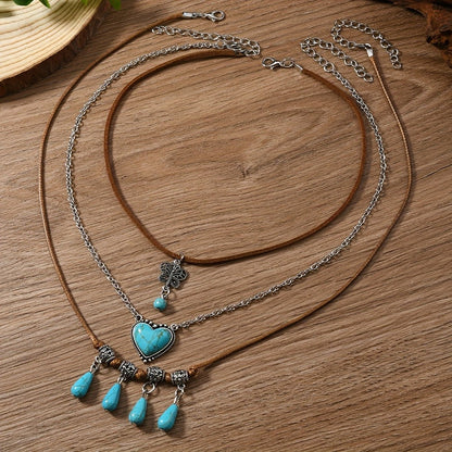 Turquoise Heart & Clover Necklace Set