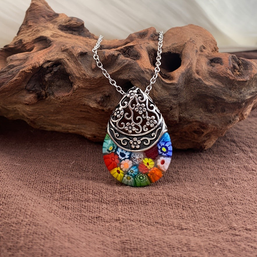 Floral Glass Dome Necklace