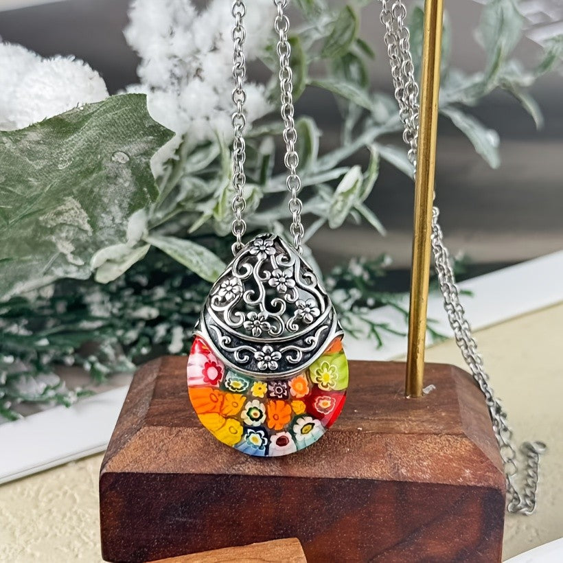 Floral Glass Dome Necklace
