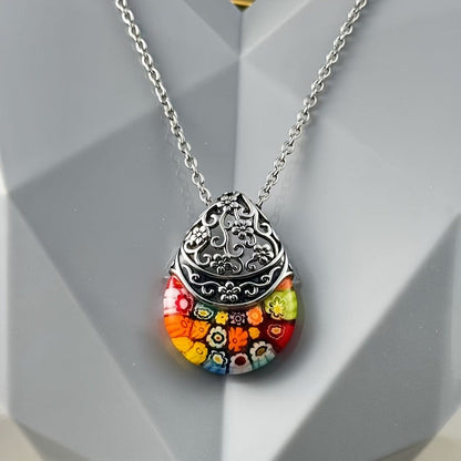 Floral Glass Dome Necklace