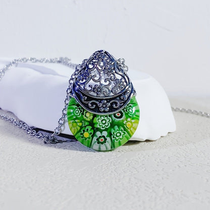 Floral Glass Dome Necklace