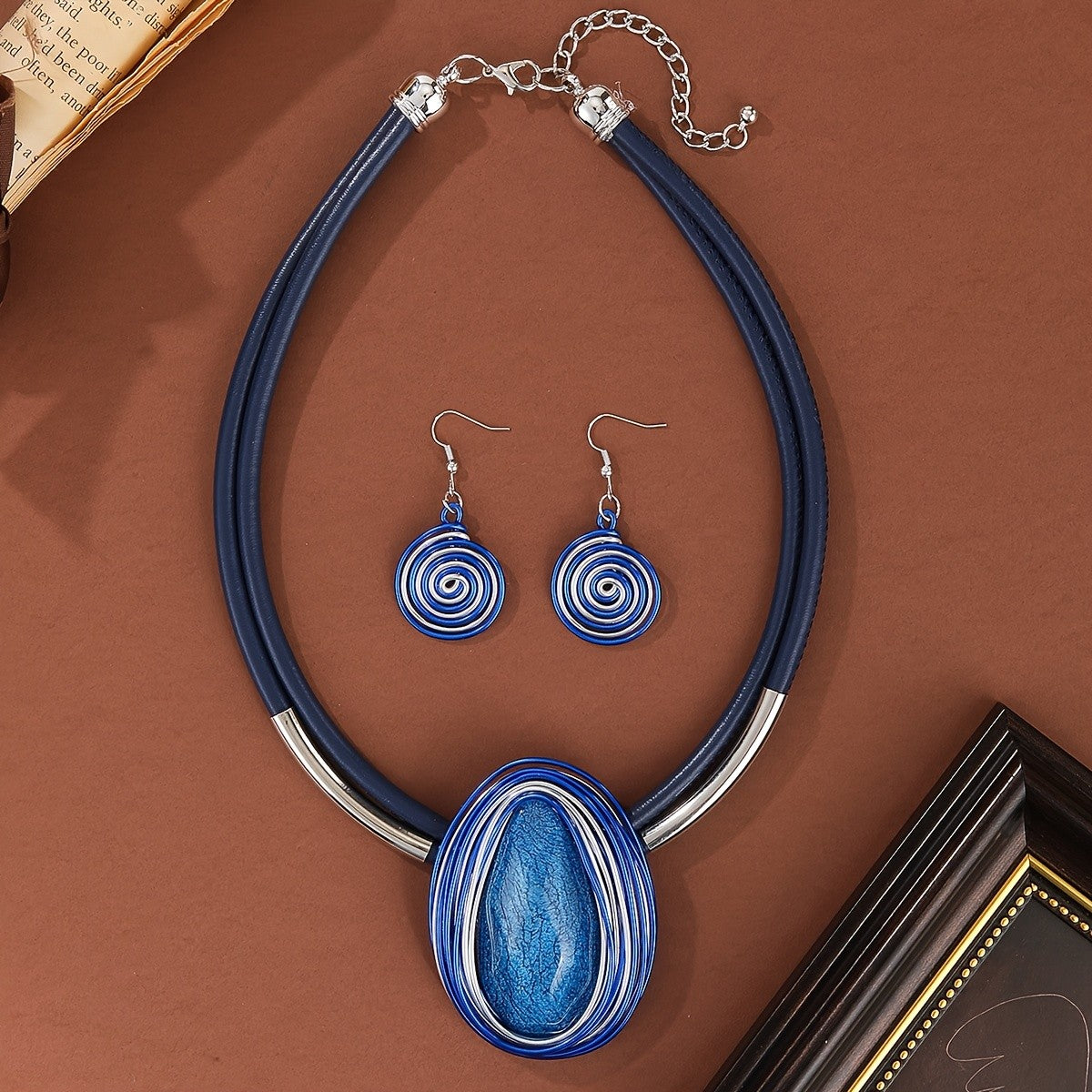 Spiral Oval Necklace & Earring Set