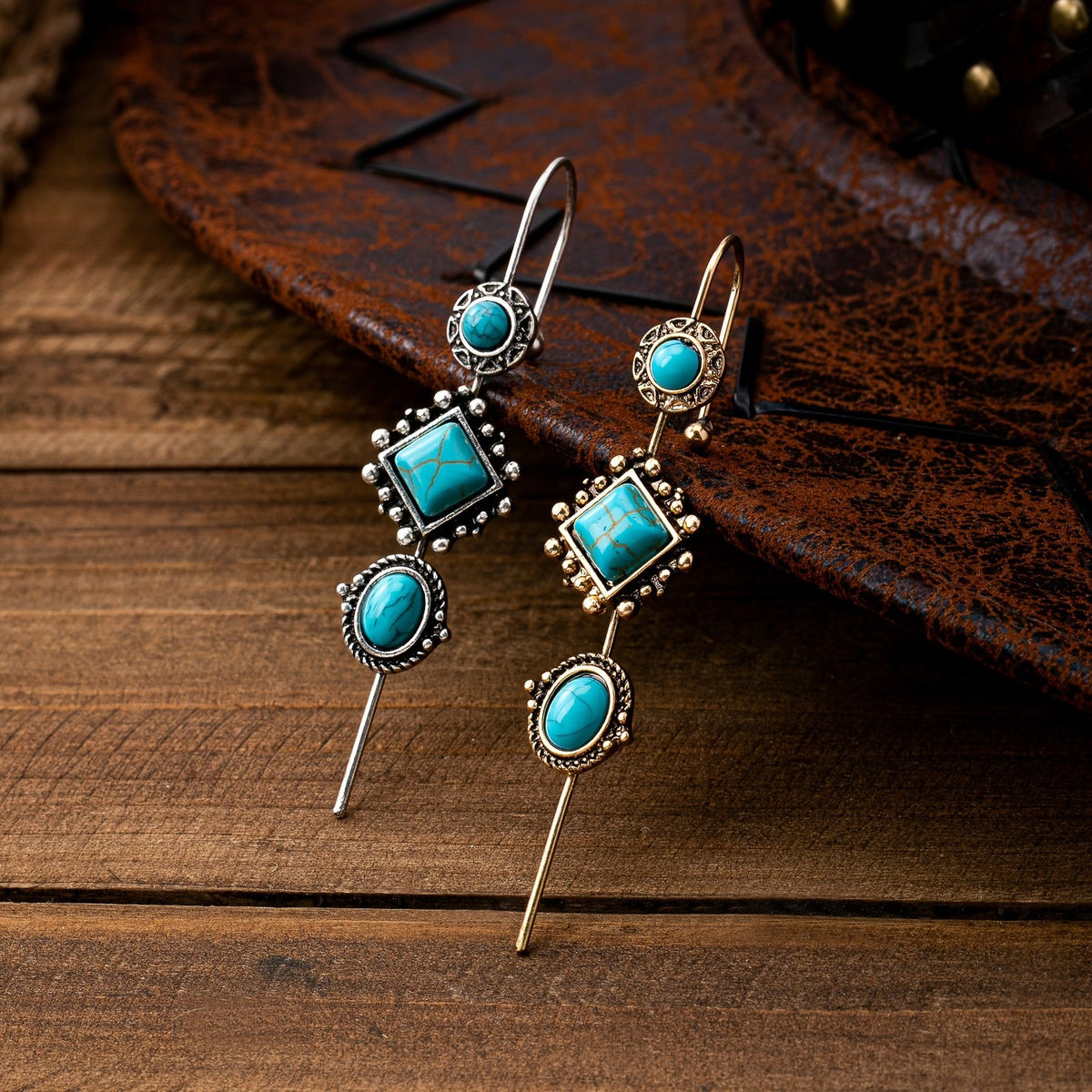 Turquoise Geometric Ear Cuff Set