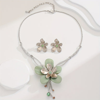 Green Resin Flower Necklace & Earring Set