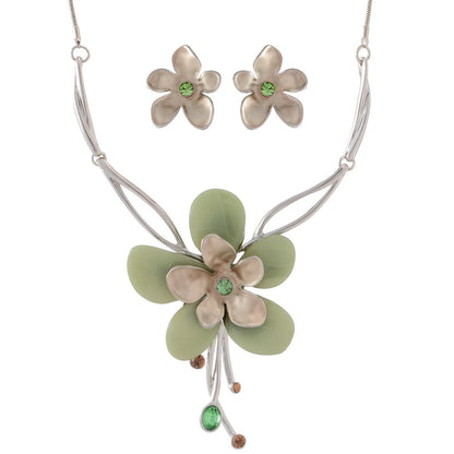 Green Resin Flower Necklace & Earring Set