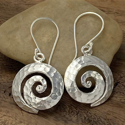 Hammered Spiral Drop Earrings