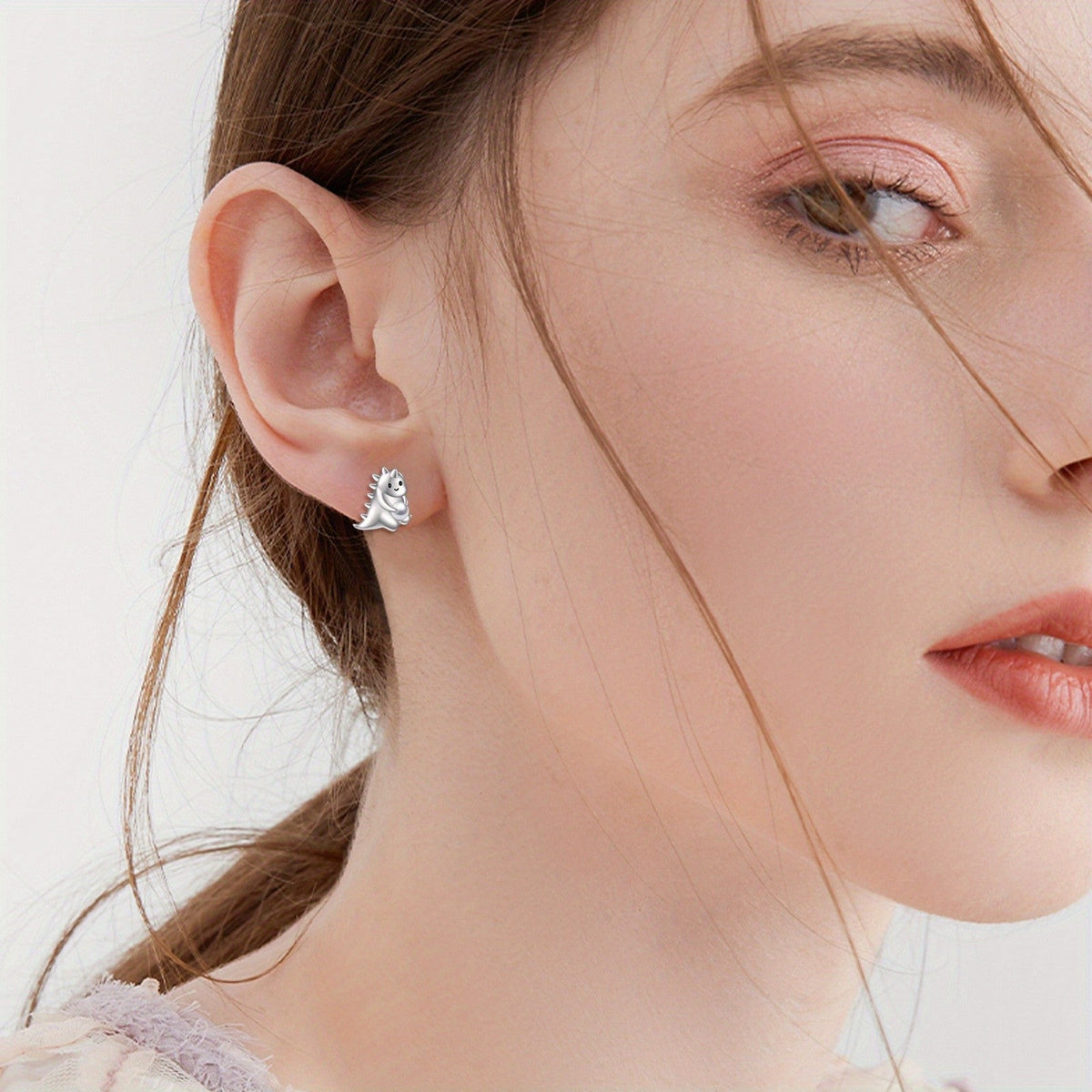 Smiling Dinosaur Pearl Stud Earrings