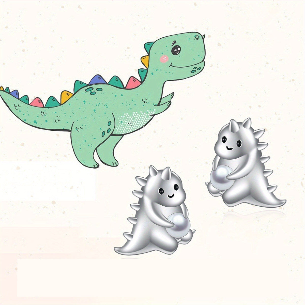Smiling Dinosaur Pearl Stud Earrings